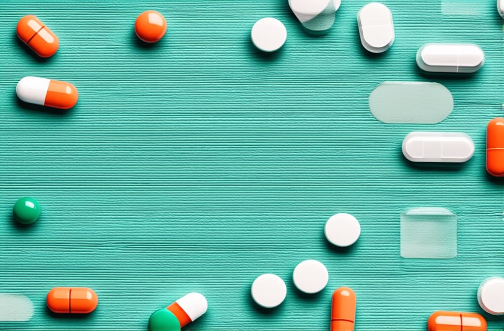  professional detailed photography, abstract background with medical pills. medicine and healthcare concept. ar 3:2, (muted colors, dim colors, soothing tones), (vsco:0.3)