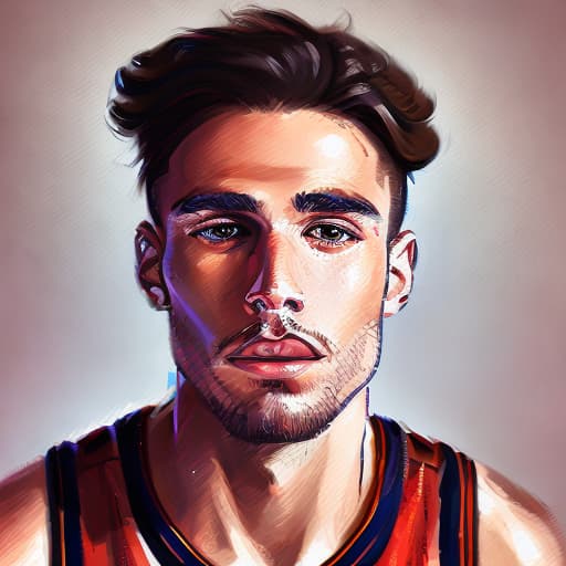 portrait+ style NBA star queer brunette hunk dude face