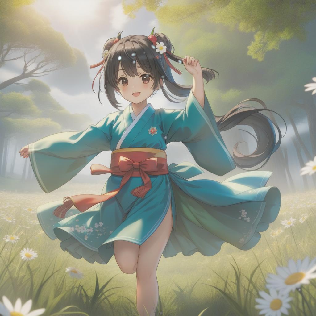  full body,chibi, ,,medium hair,black hair,,adorable ,bishoujo,chibi,,student,day,in spring,sun,in a meadow,bangs,ponytail,wavy hair,smile,brown eyes,black eyes,wide eyed,happy,hanfu,bare legs,full body,hdr,uhd,8k,best quality,masterpiece,highly detailed hyperrealistic, full body, detailed clothing, highly detailed, cinematic lighting, stunningly beautiful, intricate, sharp focus, f/1. 8, 85mm, (centered image composition), (professionally color graded), ((bright soft diffused light)), volumetric fog, trending on instagram, trending on tumblr, HDR 4K, 8K