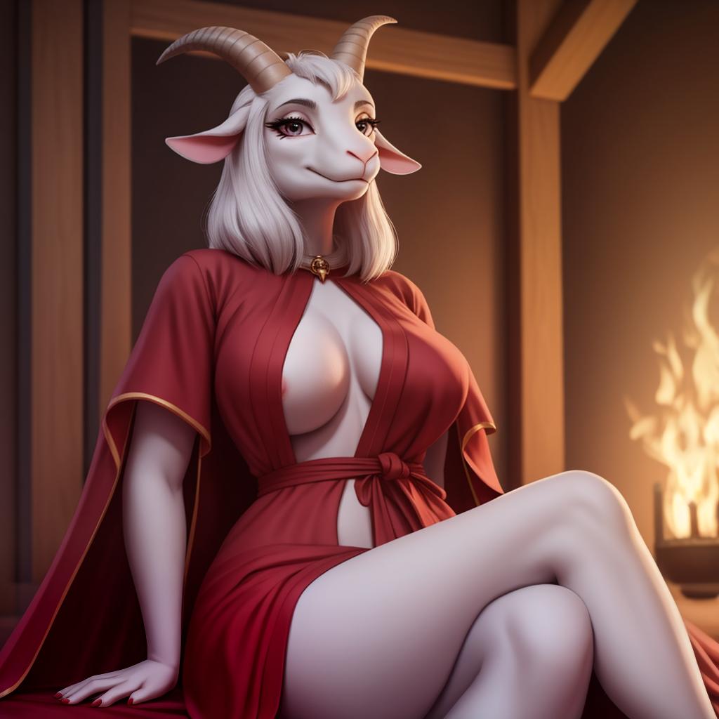  Female goat anthro, hot, cult robes,, open eyes, masterpiece, 4k, fine details,