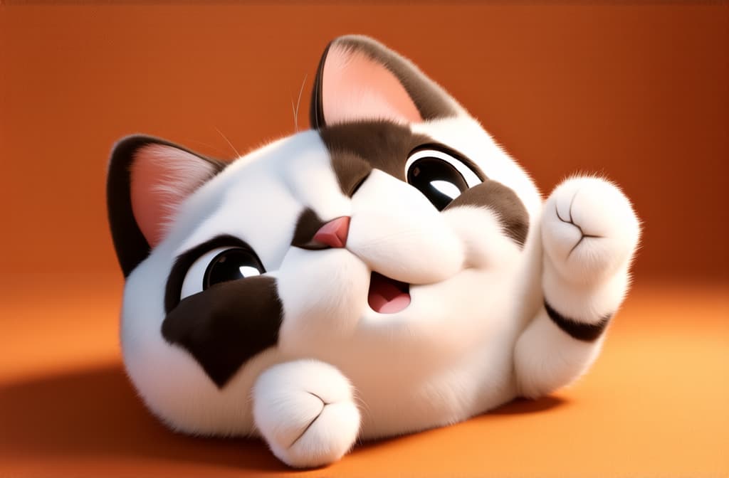  big head, big eyes, caricature, a caricature, rendering, (figurativism:0.8), a very fat cat lies on its back with its paws up ar 3:2, epic realistic, pixar style, disney, (cycles render:1.3), caustics, (glossy:0.58), (artstation:0.2), cute