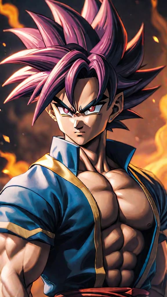  anime art: depict the ancient saiyan legend of the super saiyan god, feared by even the gods. hyperrealistic, full body, detailed clothing, highly detailed, cinematic lighting, stunningly beautiful, intricate, sharp focus, f/1. 8, 85mm, (centered image composition), (professionally color graded), ((bright soft diffused light)), volumetric fog, trending on instagram, trending on tumblr, HDR 4K, 8K