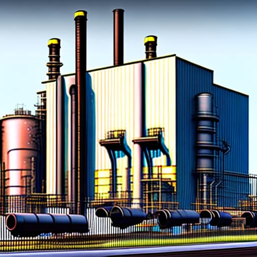 estilovintedois *8. Ace Chemicals Plant* Design a street view image of the Ace Chemicals Plant's exterior, highlighting its industrial structure, smokestacks, and hazardous surroundings.