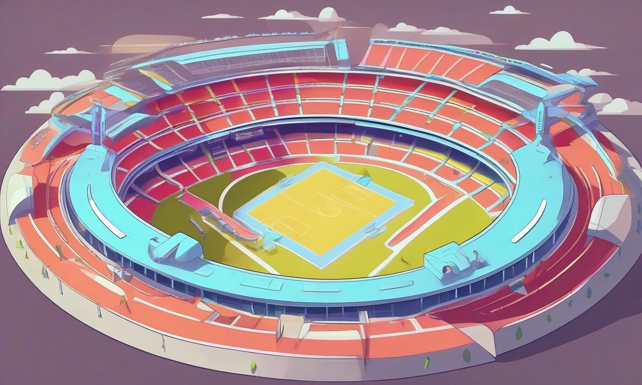  the arena for the battles of cars, the stands, anime, cartoon style, flat style, bright colors, thin contours, pure colors