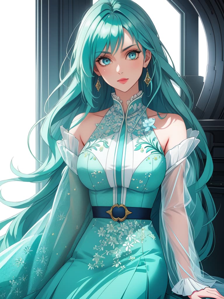  blue green, blue green hair, deep blue eyes, habits, girls, beautiful, shrimp, masterpiece, best quality,8k,ultra detailed,high resolution,an extremely delicate and beautiful,hyper detail hyperrealistic, full body, detailed clothing, highly detailed, cinematic lighting, stunningly beautiful, intricate, sharp focus, f/1. 8, 85mm, (centered image composition), (professionally color graded), ((bright soft diffused light)), volumetric fog, trending on instagram, trending on tumblr, HDR 4K, 8K