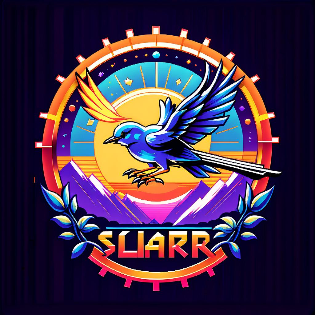  retro game art solar lark logo . 16 bit, vibrant colors, pixelated, nostalgic, charming, fun, text, hkmagic