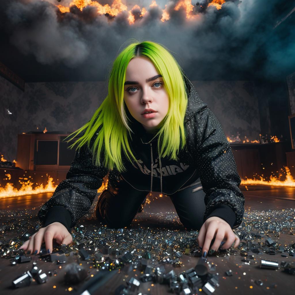  billie eilish giantess explosion in a dimly lit room highly detailed photo, sharp details, best quality, 4k, raw photo keywords: giantess, billieeilish, , explosion, dimlylitroom, highlydetailedphoto, sharpdetails, bestquality, 4k, rawphoto