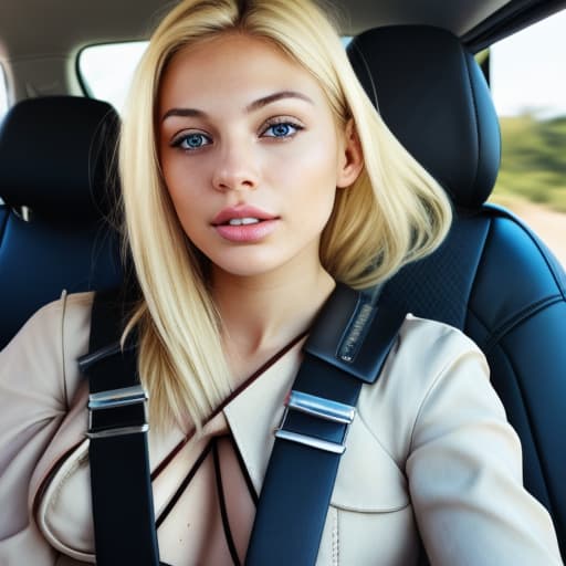  Blonde woman in a car with her seat belt on