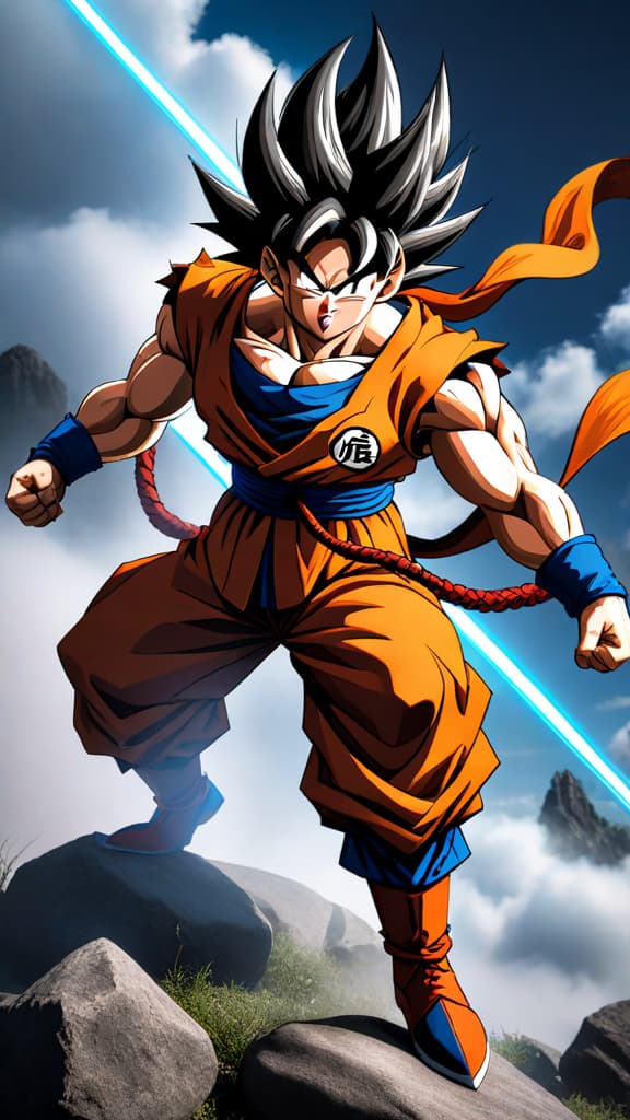  an anime art of goku from dragon ball training with namekian warriors, showcasing a strategic and spiritually attuned combat style. hyperrealistic, full body, detailed clothing, highly detailed, cinematic lighting, stunningly beautiful, intricate, sharp focus, f/1. 8, 85mm, (centered image composition), (professionally color graded), ((bright soft diffused light)), volumetric fog, trending on instagram, trending on tumblr, HDR 4K, 8K