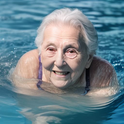  photo of an elderly woman swimming in open water