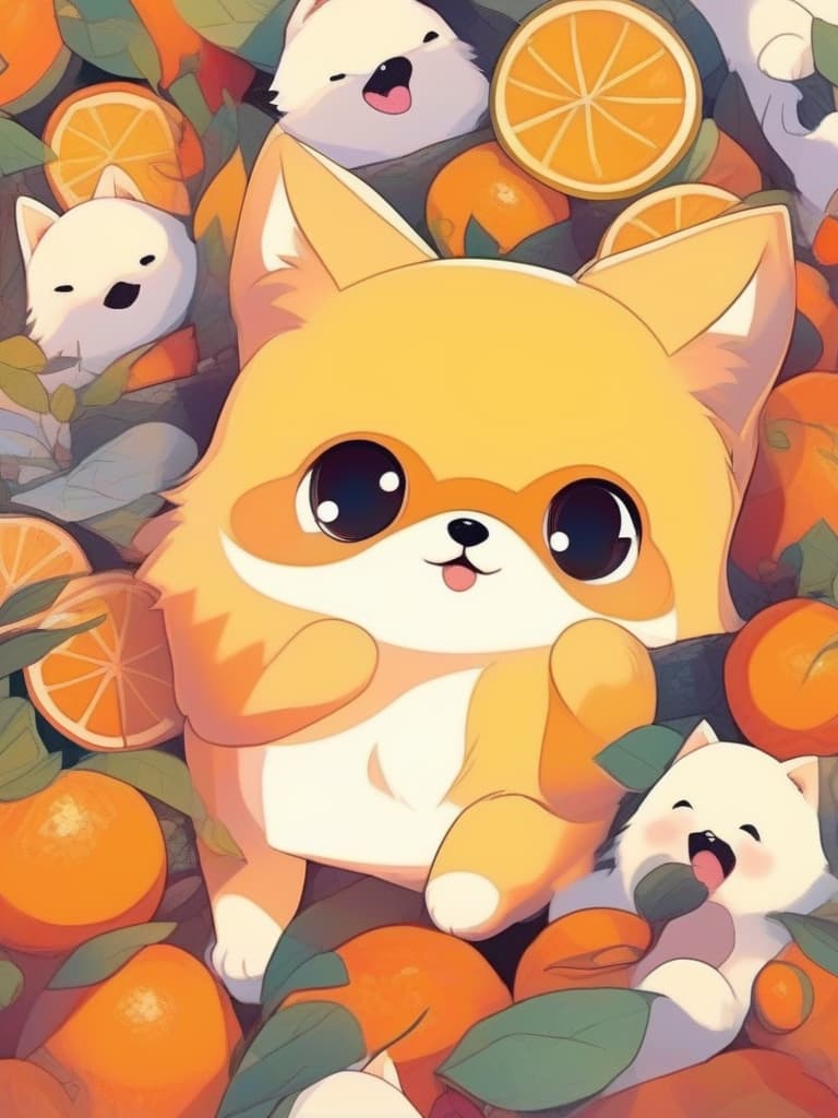  masterpiece,gentle illustration,(one cute orange pomeranian)(jigsaw puzzle style composition)(off in one piece),high quality,16k