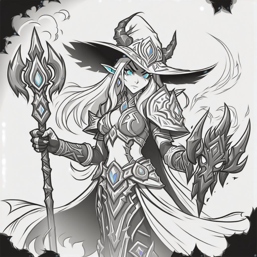  line art drawing unded mage world of warcraft, same nightmare. anime style . professional, sleek, modern, minimalist, graphic, line art, vector graphics