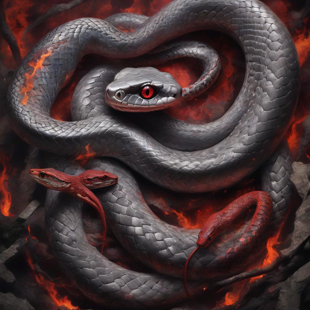  ash fire snakes are mutated snakes capable of spewing streams of ash flames that burn everything in their path. they are gray, eyes burn in the dark red