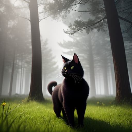  the black cat is looking at an abandoned, growing grass and trees of the city, cute , furry , expressive , by seth casteel , carli davidson , rachael hale mckenna, kaylee greer, sophie gamand hyperrealistic, full body, detailed clothing, highly detailed, cinematic lighting, stunningly beautiful, intricate, sharp focus, f/1. 8, 85mm, (centered image composition), (professionally color graded), ((bright soft diffused light)), volumetric fog, trending on instagram, trending on tumblr, HDR 4K, 8K