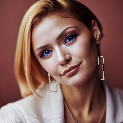 portrait+ style Russian queer TV actress blonde female face