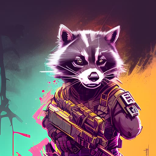 nvinkpunk fighting beast raccoon dressed in military uniform