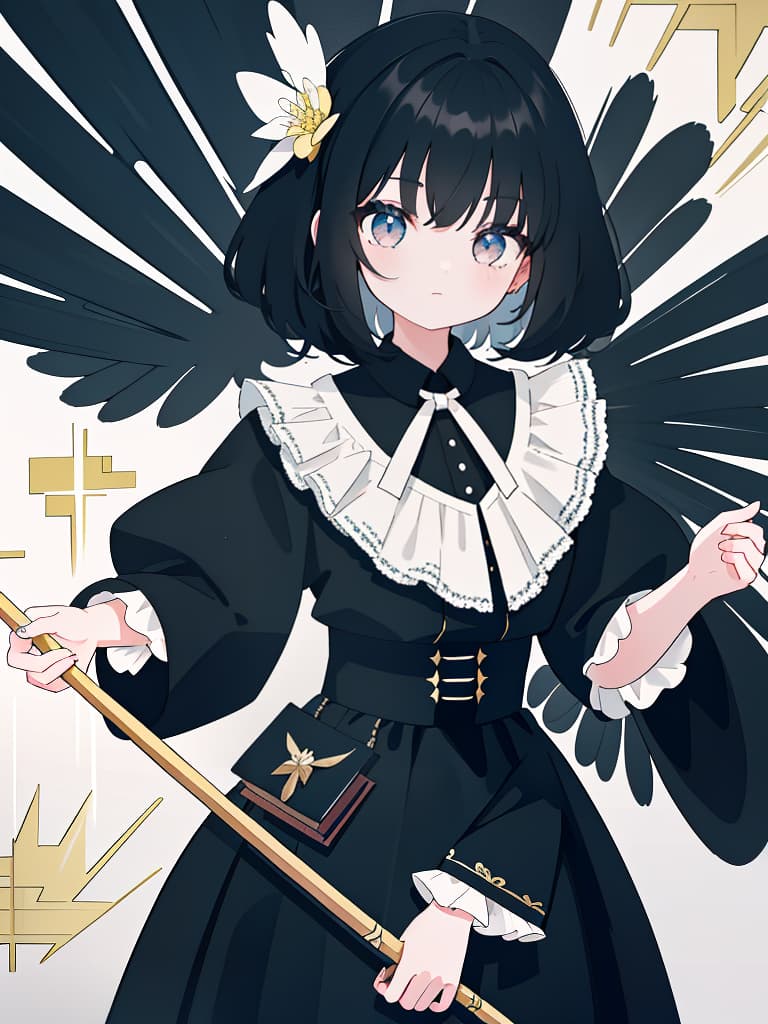  girl with black hair, holding a cane, masterpiece, best quality,8k,ultra detailed,high resolution,an extremely delicate and beautiful,hyper detail