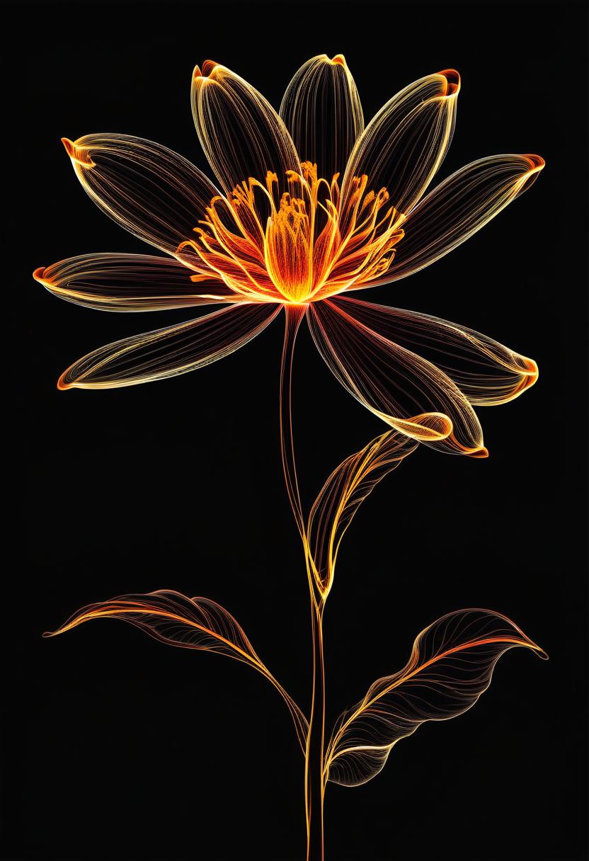  thin, fine fractal gloss vivid fire line ink sketch on the black background, (silhouette of flower:1.3), fire contours outlines, fire outline, fire flower in full height,