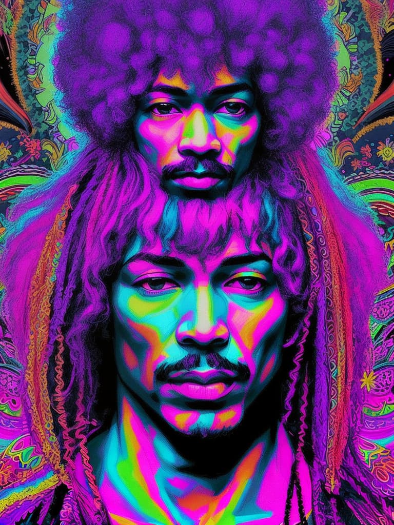  Psychedelic Portrait, Black light, Jimi Hendrix, afro, medium/full body