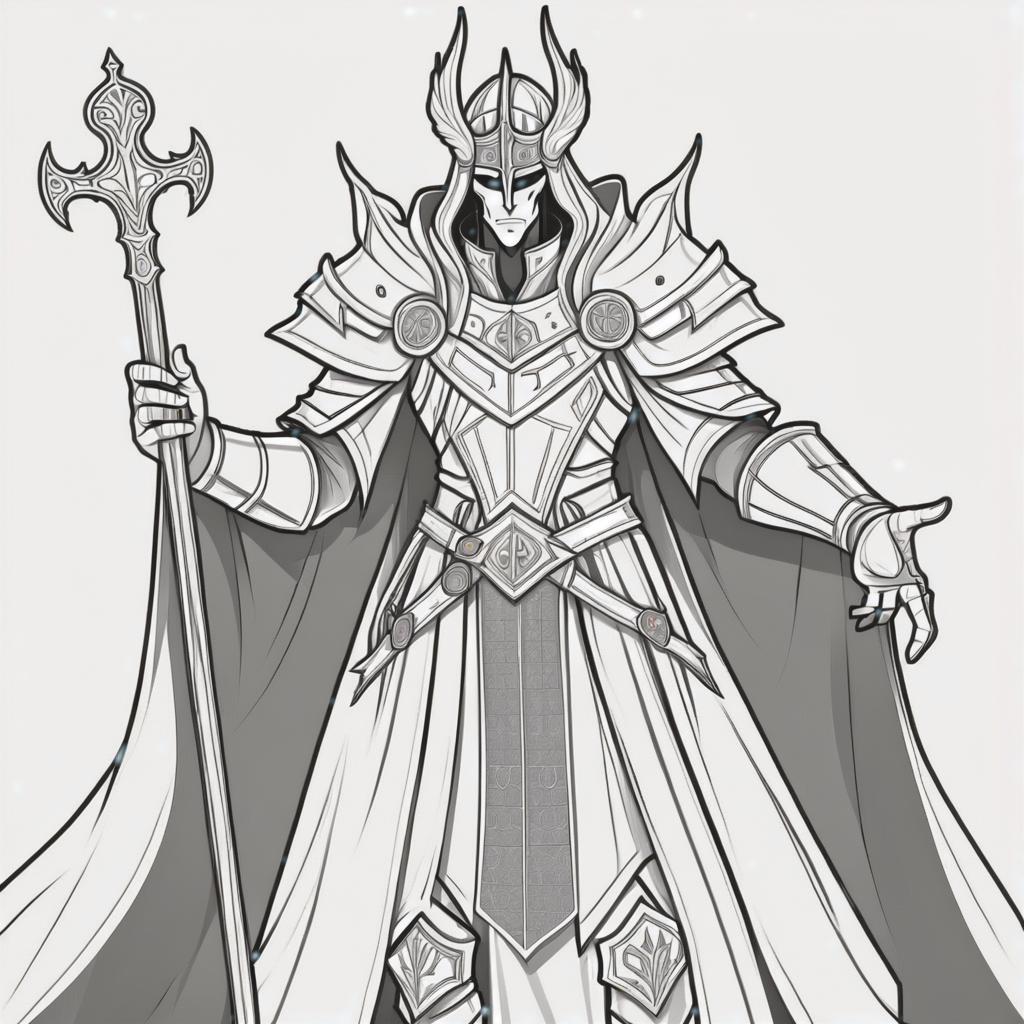  line art drawing medieval adult highlord, same nightmare. anime style . professional, sleek, modern, minimalist, graphic, line art, vector graphics