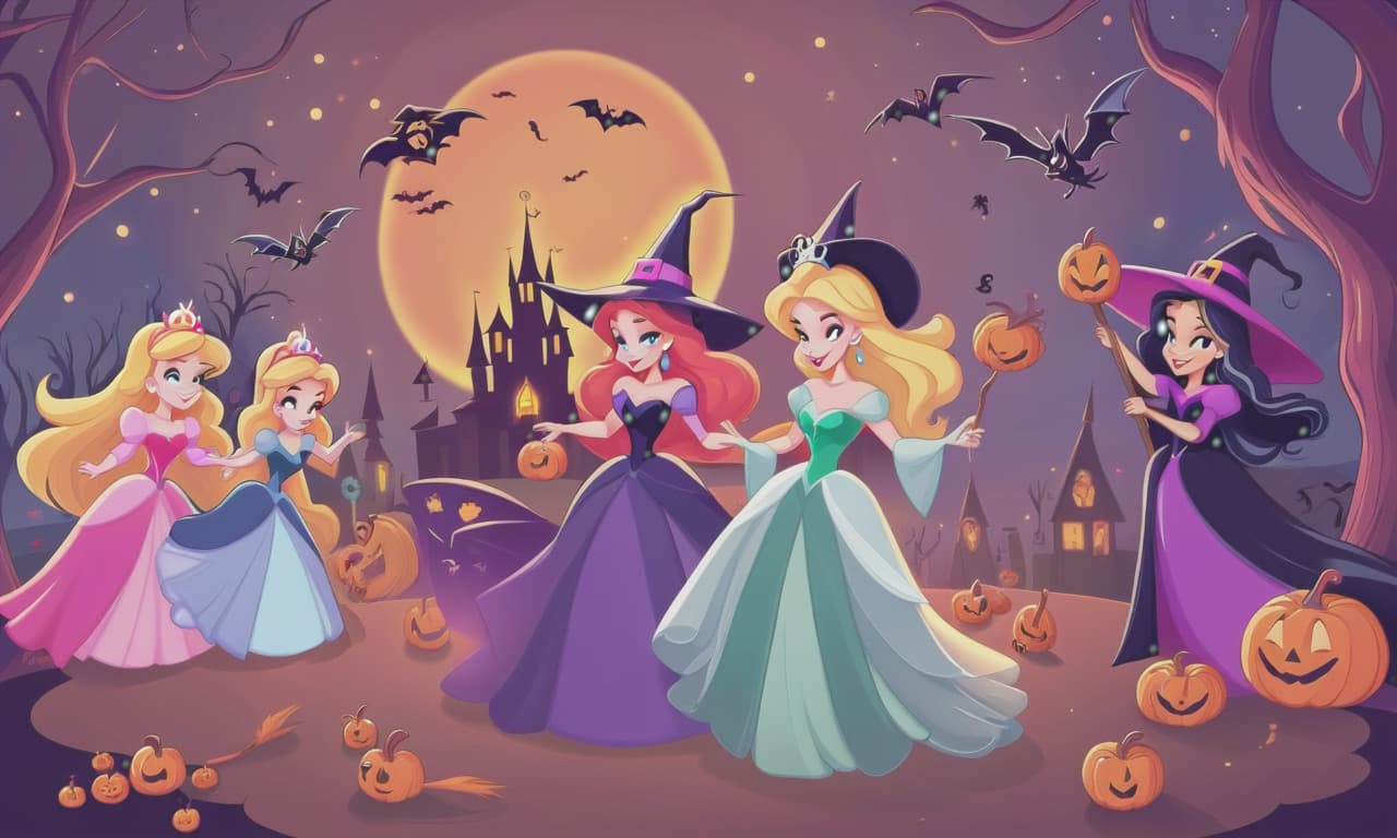  cartoon princesses playing with witches