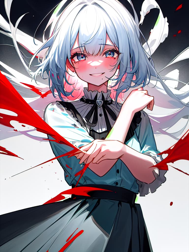  suicide, girl, blood, smile like giving up, cut my neck with a knife, tears, masterpiece, best quality,8k,ultra detailed,high resolution,an extremely delicate and beautiful,hyper detail