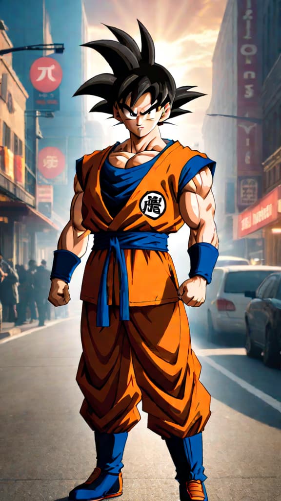  depict goku from dragon ball z evolving after battles due to saiyan dna survival instinct. hyperrealistic, full body, detailed clothing, highly detailed, cinematic lighting, stunningly beautiful, intricate, sharp focus, f/1. 8, 85mm, (centered image composition), (professionally color graded), ((bright soft diffused light)), volumetric fog, trending on instagram, trending on tumblr, HDR 4K, 8K