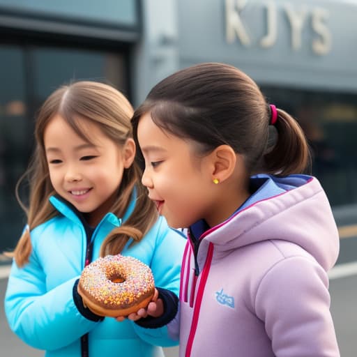  (kids eating donuts), photorealistic, highly detailed, 4k, high quality hyperrealistic, full body, detailed clothing, highly detailed, cinematic lighting, stunningly beautiful, intricate, sharp focus, f/1. 8, 85mm, (centered image composition), (professionally color graded), ((bright soft diffused light)), volumetric fog, trending on instagram, trending on tumblr, HDR 4K, 8K