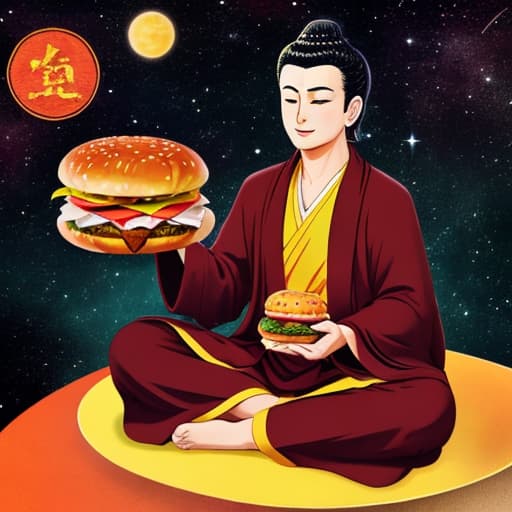 Buddhism hamburger cosmology male retro
