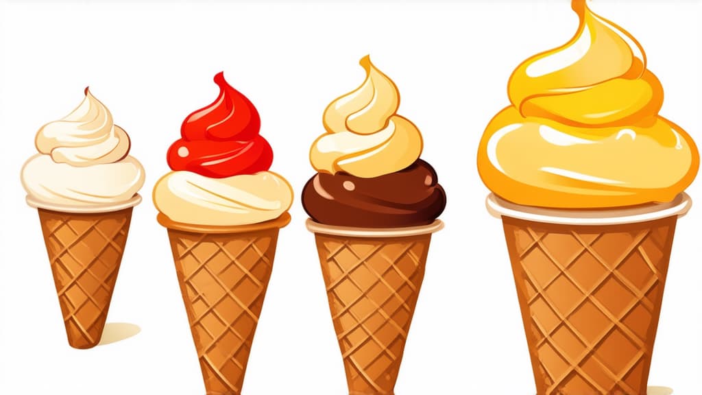  flat illustration, flaticon, (illustration:1.15), ice cream cone icon on white background ar 16:9, [cory loftis, strobist, pascal campion :: 0.2]