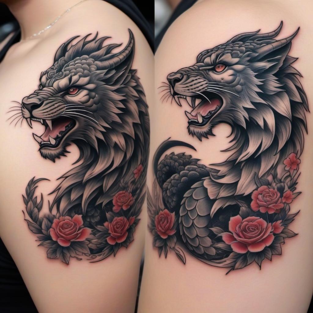  Dragon + lion tattoo