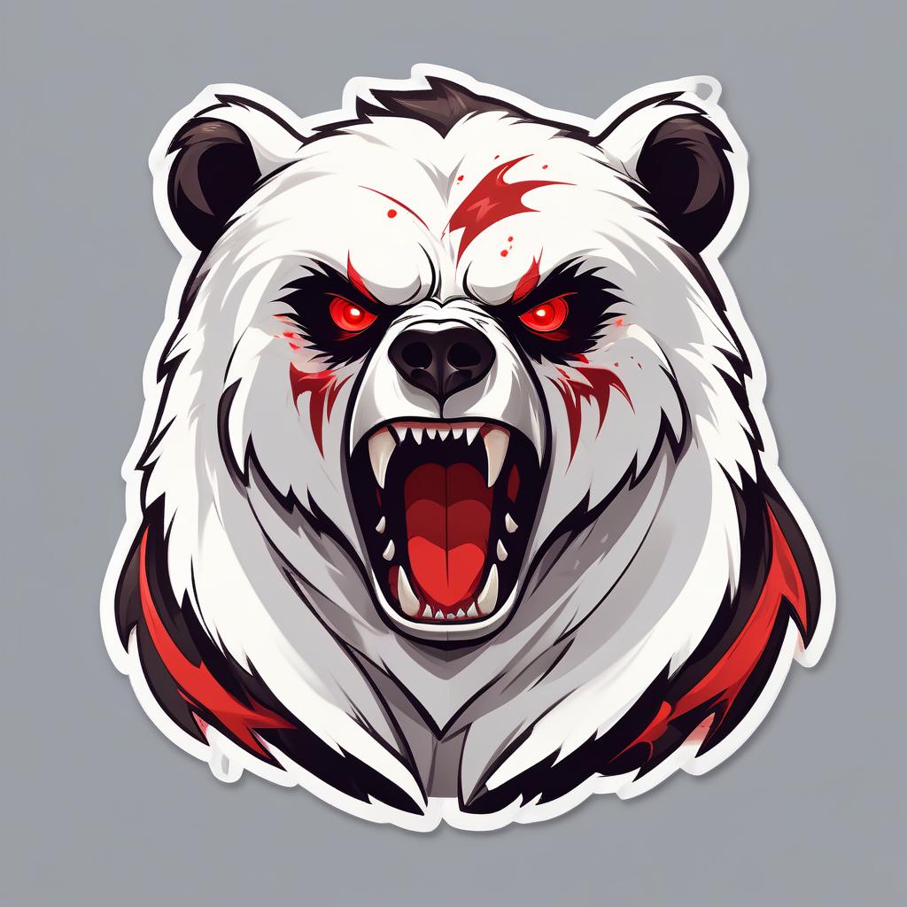  the logo of the head of an evil bear, red eyes, white and black coat., sticker