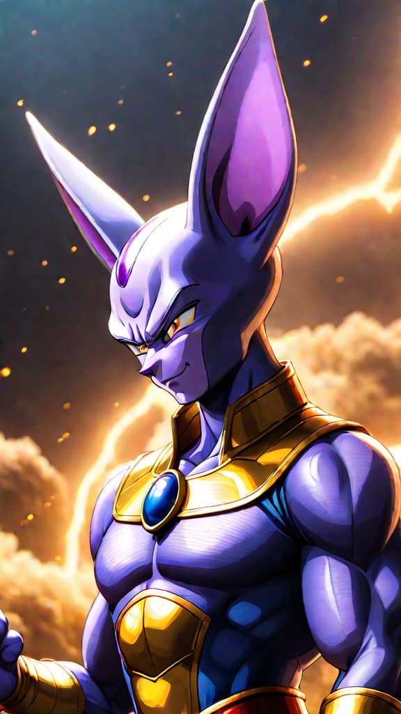  an anime art depicting beerus hinting at frieza's role in the saiyan race's fate in dragon ball super. hyperrealistic, full body, detailed clothing, highly detailed, cinematic lighting, stunningly beautiful, intricate, sharp focus, f/1. 8, 85mm, (centered image composition), (professionally color graded), ((bright soft diffused light)), volumetric fog, trending on instagram, trending on tumblr, HDR 4K, 8K