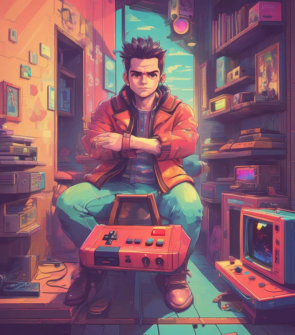  retro game art portrait drawing style . 16 bit, vibrant colors, pixelated, nostalgic, charming, fun