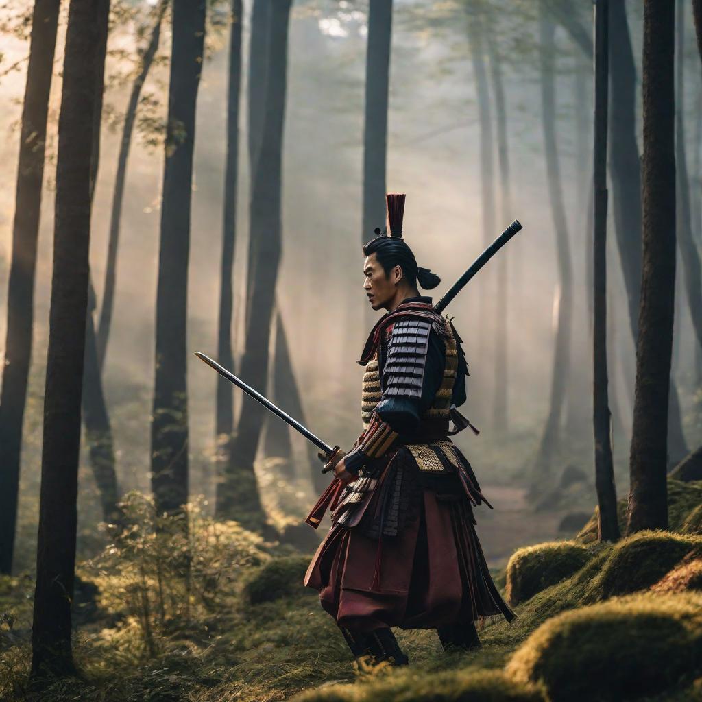  the samurai training with traditional weapons in a serene, natural environment, showcasing a sense of discipline and focus hyperrealistic, full body, detailed clothing, highly detailed, cinematic lighting, stunningly beautiful, intricate, sharp focus, f/1. 8, 85mm, (centered image composition), (professionally color graded), ((bright soft diffused light)), volumetric fog, trending on instagram, trending on tumblr, HDR 4K, 8K