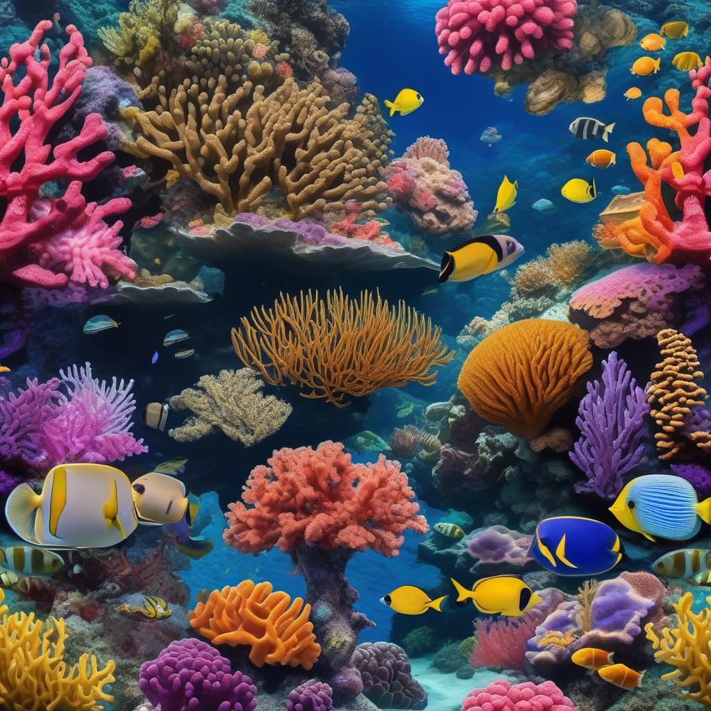  masterpiece, best quality, Most Beautiful in deep sea teeming with vibrant corals, diverse marine life, and enchanting underwater landscapes, full of corals, acrophore, small fishes, anemones, dolphin, various algaes, caves, colorful,all captured in stunning 8k resolution with intricate details.