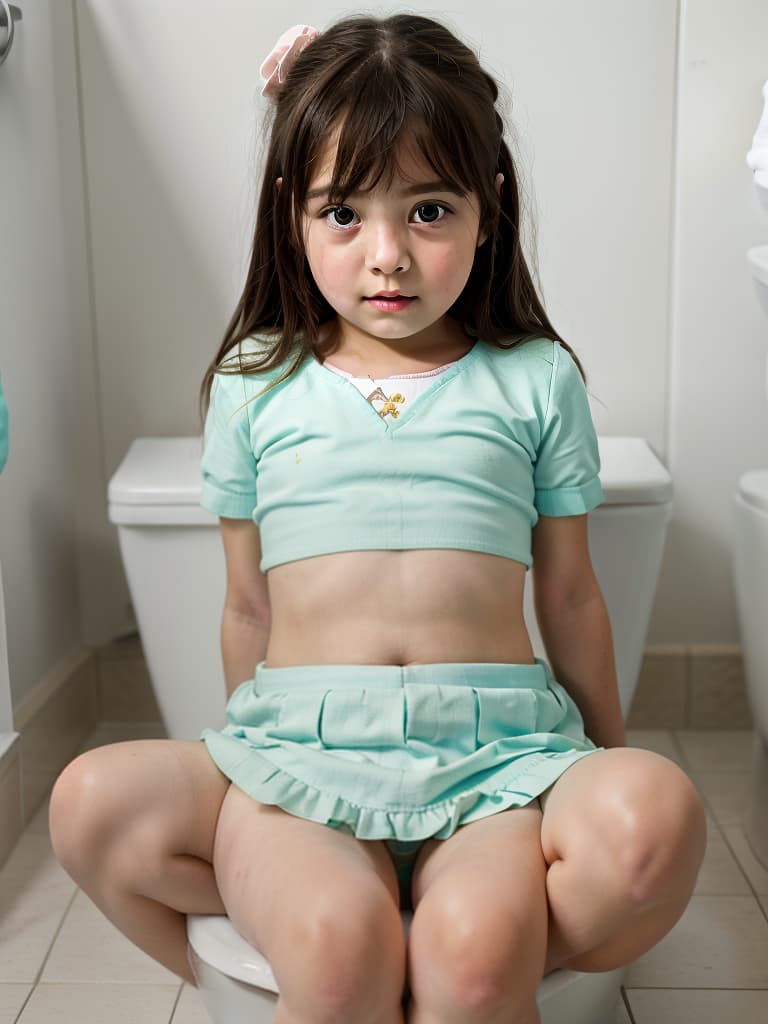  girls in poo, toilet, first grader, looking at my stomach, girl sitting in the toilet, pushing my stomach, masterpiece, best quality,8k,ultra detailed,high resolution,an extremely delicate and beautiful,hyper detail