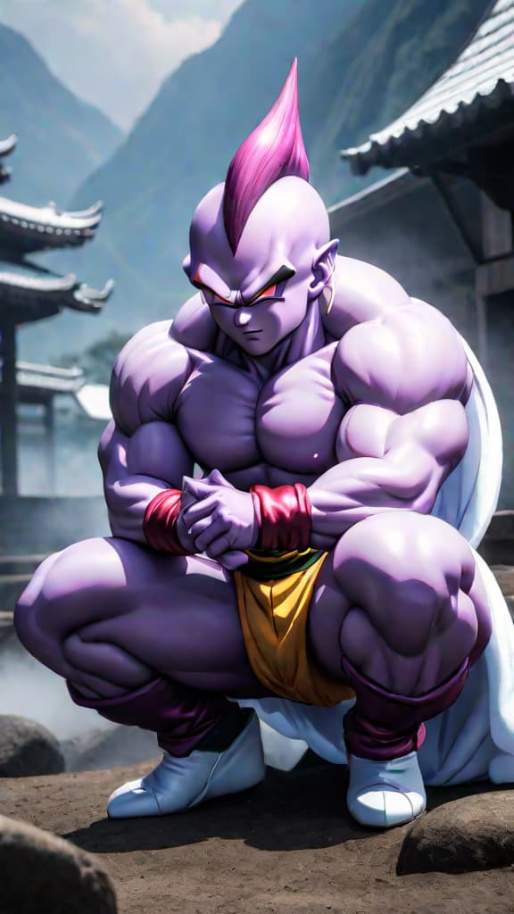  anime art: majin buu hibernates before tournament of power, leading to frieza's return. hyperrealistic, full body, detailed clothing, highly detailed, cinematic lighting, stunningly beautiful, intricate, sharp focus, f/1. 8, 85mm, (centered image composition), (professionally color graded), ((bright soft diffused light)), volumetric fog, trending on instagram, trending on tumblr, HDR 4K, 8K