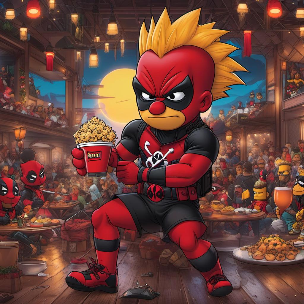  bart simpson dressed as deadpool dining at a concert, profile image style