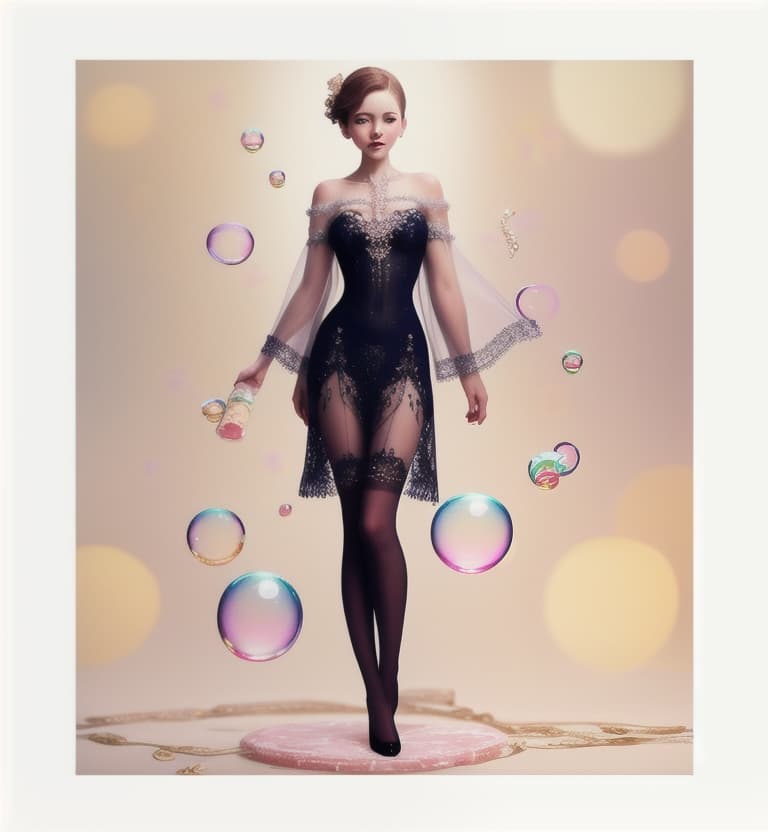  cinematic photo fashion illustration, women wearing precious clothes, inspired by soap bubbles, delicate, with details in svarowsky, in different poses, as on a photo set. 35mm photograph, film, bokeh, professional, 4k, highly detailed