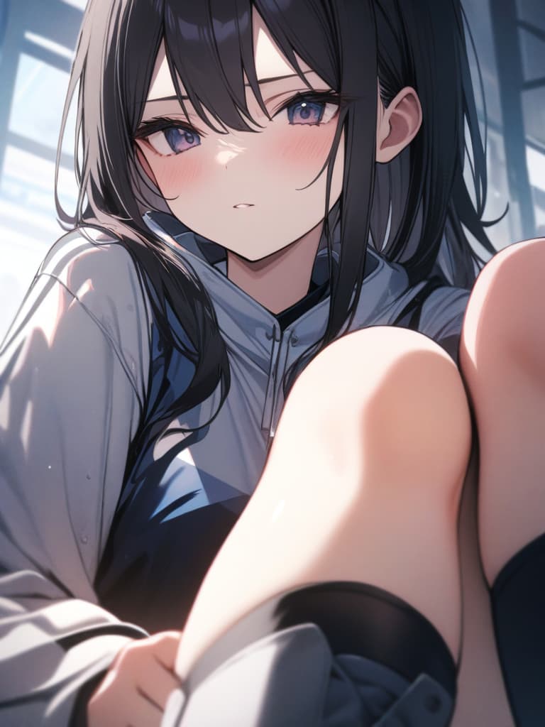  girls, black hair, bob, thighs, sports, bright, masterpiece, best quality,8k,ultra detailed,high resolution,an extremely delicate and beautiful,hyper detail