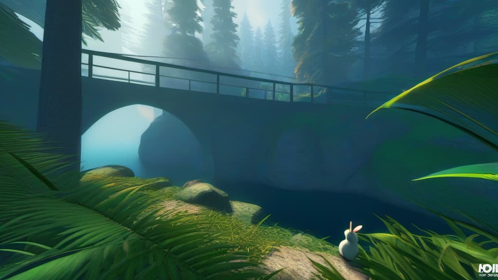  full body,chibi, in the forest, on both sides of the river stood a monkey and a rabbit with long white ears, with a bridge made of a branch in the middle. hyperrealistic, full body, detailed clothing, highly detailed, cinematic lighting, stunningly beautiful, intricate, sharp focus, f/1. 8, 85mm, (centered image composition), (professionally color graded), ((bright soft diffused light)), volumetric fog, trending on instagram, trending on tumblr, HDR 4K, 8K