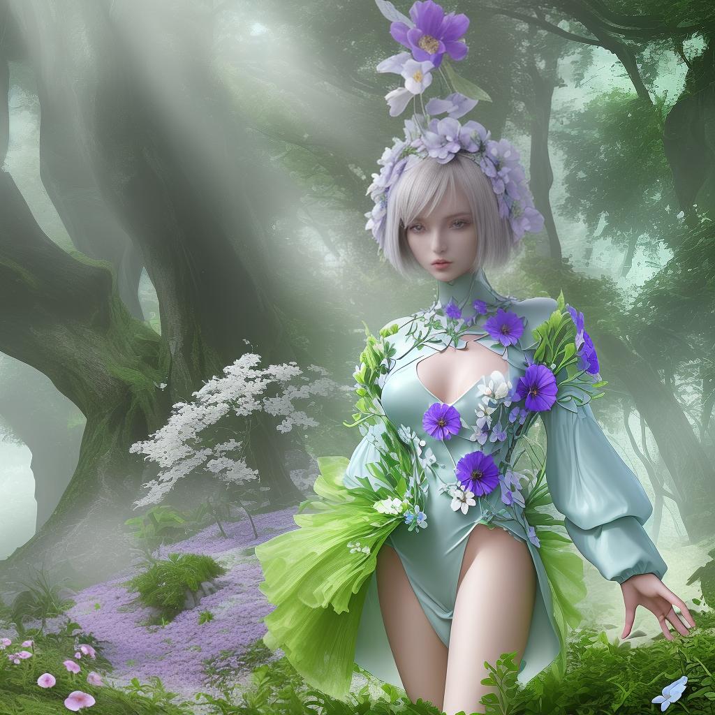  modern futuristic spring no model no human fashion sprouting dress as flower clother and natuke as one mash up clothes as nature