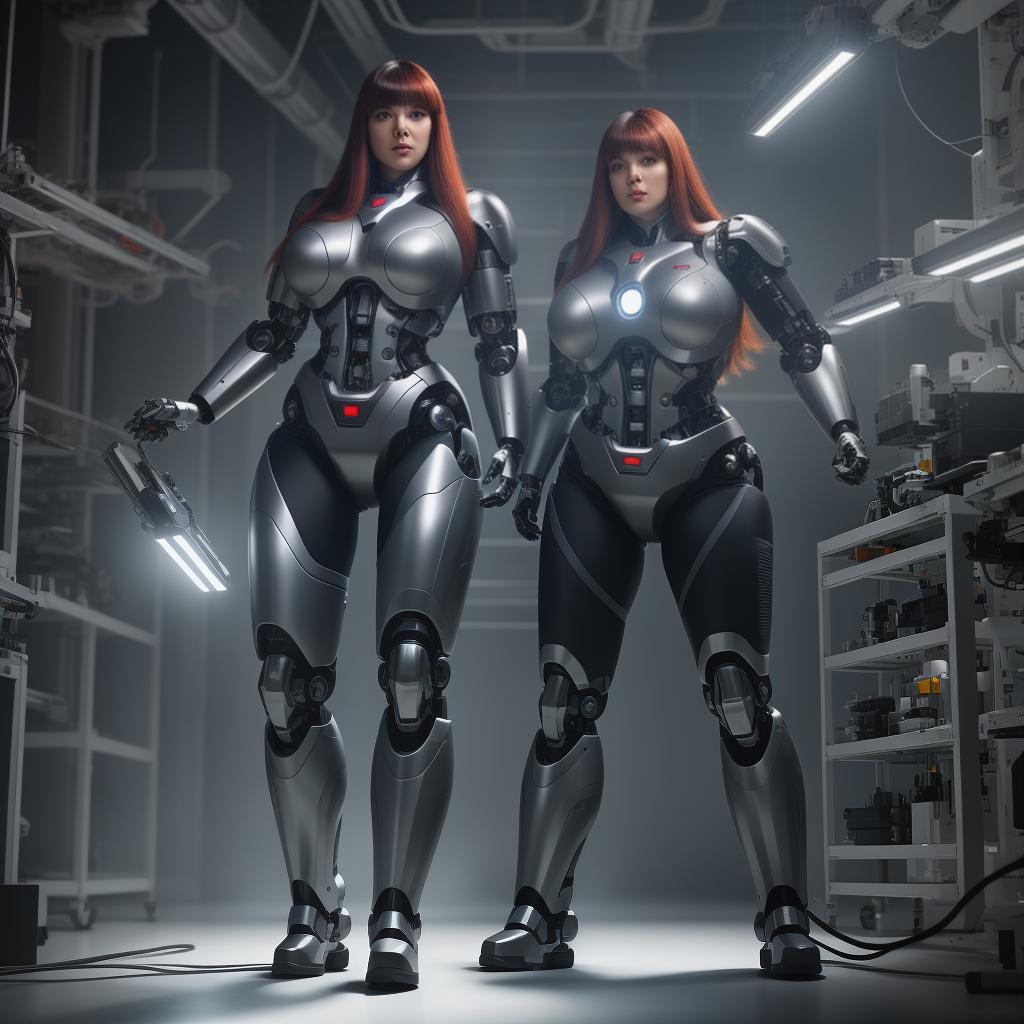  A cyborg obese woman with long hair and bangs, robotic arms and legs, exposed components and wiring, brightly lit laboratory background, full body photo looking into the camera hyperrealistic, full body, detailed clothing, highly detailed, cinematic lighting, stunningly beautiful, intricate, sharp focus, f/1. 8, 85mm, (centered image composition), (professionally color graded), ((bright soft diffused light)), volumetric fog, trending on instagram, trending on tumblr, HDR 4K, 8K