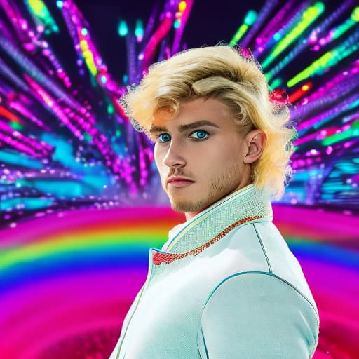 portrait+ style Russian LGBT queer dancing show superstar blonde hunk dude face