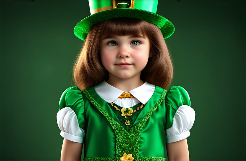  epic realistic, hyperdetailed, (cycles render:1.3), caustics, (glossy:0.58), (artstation:0.82),a little girl dressed for st. patrick's day ar 3:2