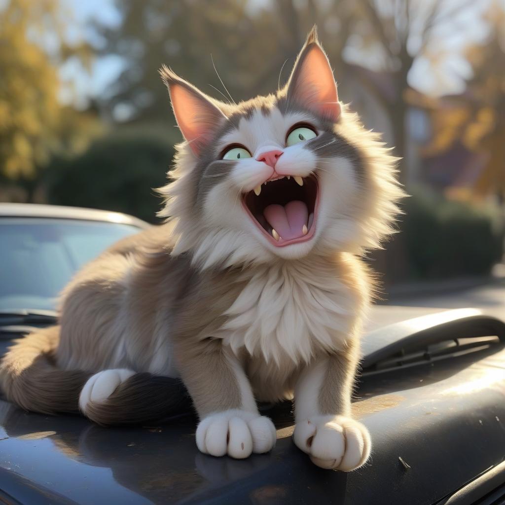  a cat lies on the hood of a car he's warming his furry body. the top of , the top of happiness the sunbeam is doing its job. body trembles, cat purrs nothing can be done with the tremors of the earth. house donkey, tilted a . and i'm going to the cafe for lunch