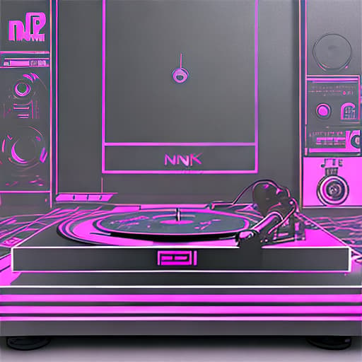 nvinkpunk Pink frog Deejay playing turntable music loud music big speakers