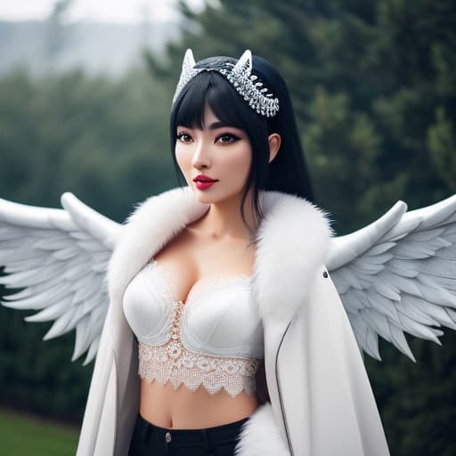  (a black haired girl with a angel mask), photorealistic, highly detailed, 4k, high quality hyperrealistic, full body, detailed clothing, highly detailed, cinematic lighting, stunningly beautiful, intricate, sharp focus, f/1. 8, 85mm, (centered image composition), (professionally color graded), ((bright soft diffused light)), volumetric fog, trending on instagram, trending on tumblr, HDR 4K, 8K