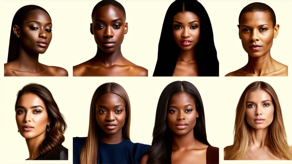  different beauty. set of different female heads on light background. different races and nationalities. ar 16:9, (natural skin texture), highly detailed face, depth of field, hyperrealism, soft light, muted colors